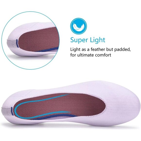 Frank Mully Women’s Purple Knit Fabric Round Toe Slip On Ballet Flat Shoes - Picture 4 of 7